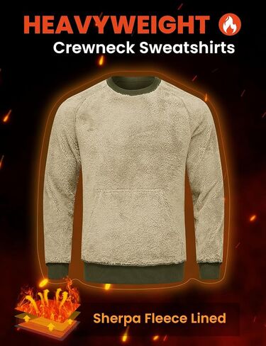 Rdruko Men's Sherpa Lined Sweatshirts Heavyweight Winter Fleece Pullover Crewneck Sweatshirts With Zip Kangaroo Pocket in Saudi Arabia