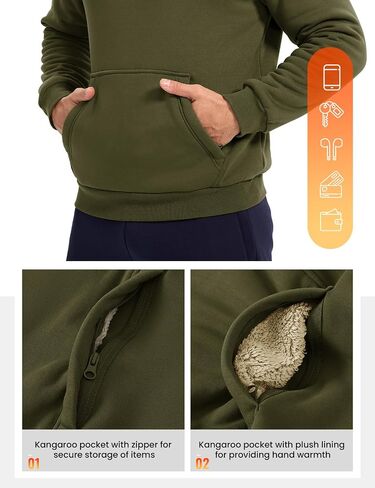 Rdruko Men's Sherpa Lined Sweatshirts Heavyweight Winter Fleece Pullover Crewneck Sweatshirts With Zip Kangaroo Pocket in Saudi Arabia