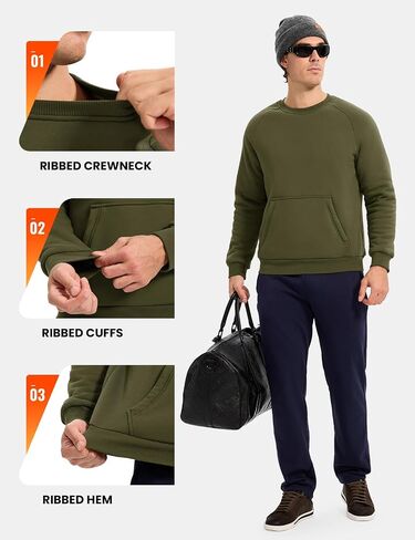 Rdruko Men's Sherpa Lined Sweatshirts Heavyweight Winter Fleece Pullover Crewneck Sweatshirts With Zip Kangaroo Pocket in Saudi Arabia