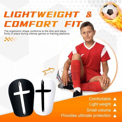 2 Pairs Mini Soccer Shin Guards for Kids Youth & Adults - Ultra Lightweight Small Shin Pads, Comfortable Fit for Football, Indoor Soccer, Training (3.95" x 2.48") in Kuwait