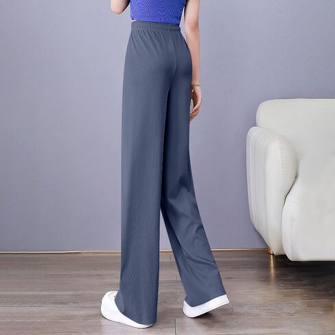 سراويل نسائية فضفاضة غير رسمية واسعة الساق عالية الخصر برباط فضفاض تناسب Sweatpants مريح فلوي بلون بنطلون in Saudi Arabia