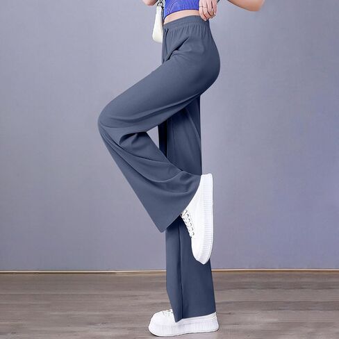 سراويل نسائية فضفاضة غير رسمية واسعة الساق عالية الخصر برباط فضفاض تناسب Sweatpants مريح فلوي بلون بنطلون in Saudi Arabia
