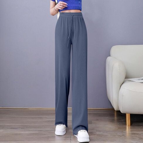 سراويل نسائية فضفاضة غير رسمية واسعة الساق عالية الخصر برباط فضفاض تناسب Sweatpants مريح فلوي بلون بنطلون in Saudi Arabia