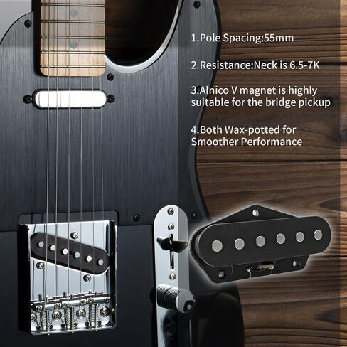 Vintage Alnico 5 TELE Bridge Single Coil Pickups for FD/SQ Tele 6-String Electric Guitar, Black in Saudi Arabia