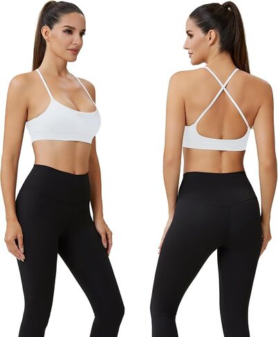 حمالة صدر رياضية للسيدات بأشرطة سباغيتي ملونة وحمالات صدر - رقبة مربعة وظهر متقاطع للتمرين، قطع علوية قصيرة مبطنة in Kuwait