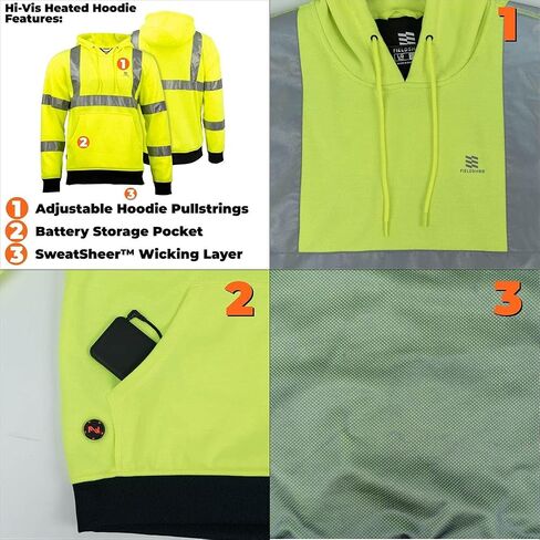 Fieldsheer Hi-Vis Pullover Heated Hoodie for Men with Multi-Zone Heating Elements and Four Heat Settings - ANSI Certified in Saudi Arabia
