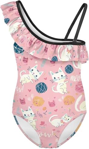 Girls One Piece Swimsuits Ruffle One Shoulder Toddler Bathing Suit Quick Dry Swimwear with Adjustable Strap 3-14Y in Saudi Arabia