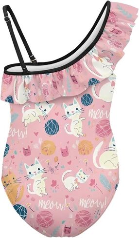 Girls One Piece Swimsuits Ruffle One Shoulder Toddler Bathing Suit Quick Dry Swimwear with Adjustable Strap 3-14Y in Saudi Arabia