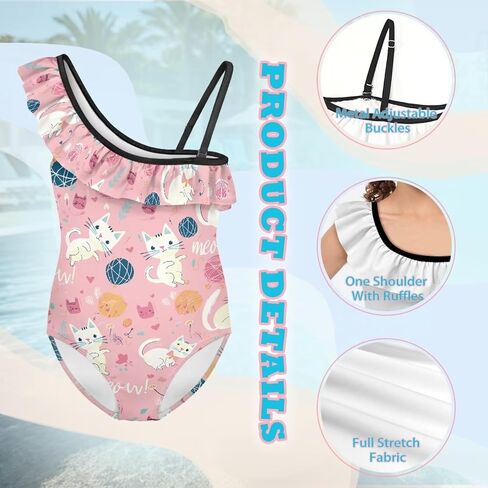 Girls One Piece Swimsuits Ruffle One Shoulder Toddler Bathing Suit Quick Dry Swimwear with Adjustable Strap 3-14Y in Saudi Arabia