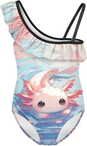 Girls One Piece Swimsuits Ruffle One Shoulder Toddler Bathing Suit Quick Dry Swimwear with Adjustable Strap 3-14Y in Saudi Arabia