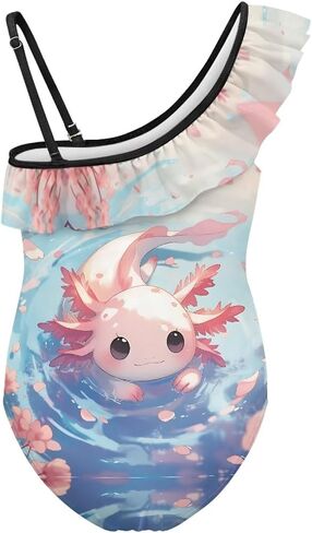 Girls One Piece Swimsuits Ruffle One Shoulder Toddler Bathing Suit Quick Dry Swimwear with Adjustable Strap 3-14Y in Saudi Arabia