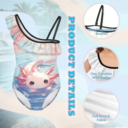 Girls One Piece Swimsuits Ruffle One Shoulder Toddler Bathing Suit Quick Dry Swimwear with Adjustable Strap 3-14Y in Saudi Arabia