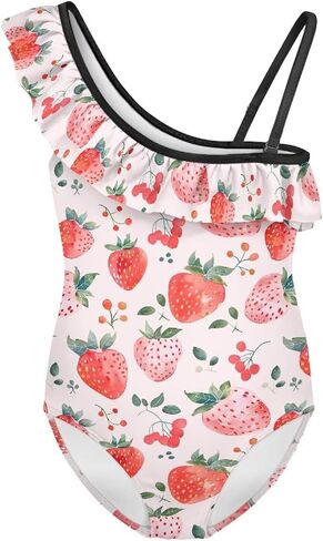 Girls One Piece Swimsuits Ruffle One Shoulder Toddler Bathing Suit Quick Dry Swimwear with Adjustable Strap 3-14Y in Saudi Arabia