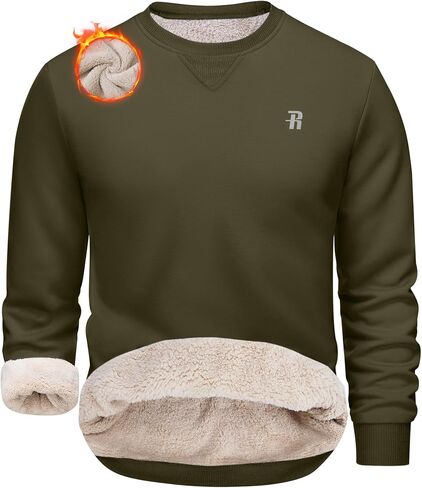 Runhit Men's Crewneck Sweatshirt - Warm Sherpa Lined Fleece Sweatshirts Long Sleeve Thermal Pullover Shirt for Winter in Saudi Arabia