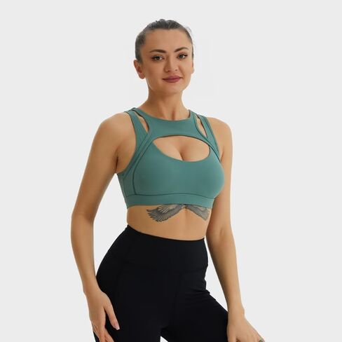 Sports Bra for Women Sexy Cutout Design Ultra-Stretch Built-in Bra Medium Support Buttery Soft Moisture Wicking Yoga in Saudi Arabia