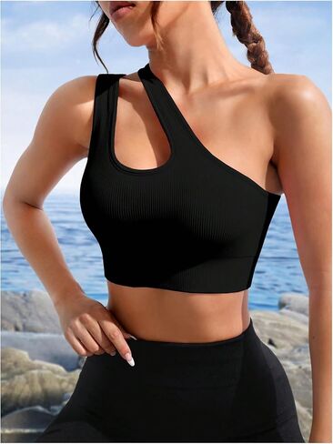 حمالة صدر رياضية للنساء من SweatyRocks بكتف واحد وحمالة صدر لليوجا وتمارين رياضية للجري وصالة الألعاب الرياضية in Kuwait
