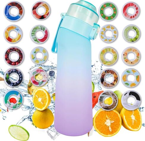 Air Scent Water Bottle Flavor Pods 650ML Fruit Fragrance Scented Water Cup BPA Free 0% Sugar For Fitness And Outdoor (Gradient Blue Bottle+12 pods in random flavors) in Saudi Arabia