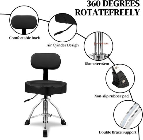 Drum Stool Throne with Backrest Hydraulic Adjustable Guitar Chair Saddle Seat Drum Stool for Adult Drummers for Piano Guitar, Black in Saudi Arabia