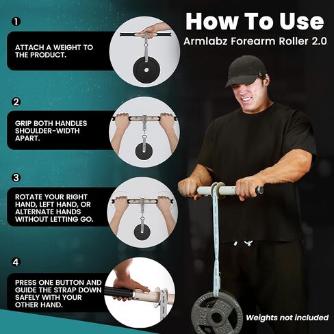 ArmLabz Forearm Roller 2.0 بكرة المعصم ومقوي الساعد، مدرب قوة القبضة وتمرين اليد، إعادة الضبط السريع، استخدام ذراع واحدة، صحة المعصم والكوع، معدات تمرين الساعد in Saudi Arabia