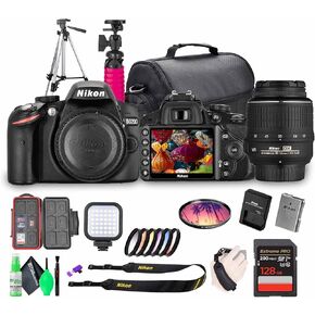 طقم كاميرا Nikon D3200 بدقة 24.2 ميجابكسل DSLR مع عدسة تكبير VR مقاس 18-55 مم - التقاط فيديو عالي الدقة 1080 بكسل، نظام تركيز تلقائي سريع من 11 نقطة + حامل ثلاثي القوائم مقاس 72 بوصة + بطاقة ذاكرة سعة 128 جيجابايت + حقيبة كاميرا + ضوء LED + المزيد in Kuwait