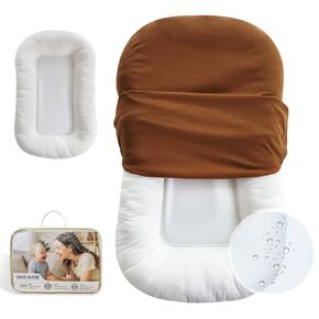 Infant Lounger, Baby Nest Cover, Soft Cotton and Waterproof Inner, Baby Floor Seat for Tummy Time, Baby Lounger for Newborn 0-24 Months, Essentials for Newborns (Brown) in Saudi Arabia