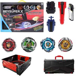 Burst Gyro All in One Portable Battle Arena Set, 4 Metal Fusion Attack Spinning Tops with 2 Two-Way Launchers & 2 Handles, Gyro Blade Battling Game Toy Gift for Kids Boys Ages 6 7 8 9 10+ (CX01-4A) in Saudi Arabia