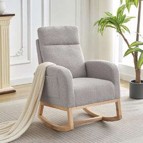 Rocking Chair Nursery,Glider Chair Nursery Chair with High Back and Side Pocket, Rocking Accent Armchair with Rubber Wood Legs for Living Room/Bedroom/Nursery in Kuwait