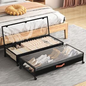 Under Bed Storage Containers With Wheels 54L Large Underbed Shoes Blankets Clothes Toy Storage Drawers For College Dorms Bedrooms Nursery Rooms Organization… (Black 2 Pack, XXL(36"x16.6"x7.28")) in Saudi Arabia