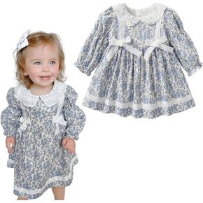 Simplee kids Baby Girls Smocked Dress Handmade Spring Fall Casual Dresses Floral Print Sundress Princess Dress for Toddlers in Kuwait