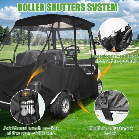 حاوية قيادة عربة الجولف 10L0L لسيارة Club Car DS 2+2 للركاب، (سقف قصير 56-59 بوصة مع مقعد) غطاء مطر 600D مقاوم للرياح ومقاوم للماء مع نوافذ شفافة بأربعة جوانب وسحاب باب متين in Saudi Arabia
