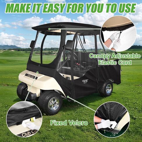 حاوية قيادة عربة الجولف 10L0L لسيارة Club Car DS 2+2 للركاب، (سقف قصير 56-59 بوصة مع مقعد) غطاء مطر 600D مقاوم للرياح ومقاوم للماء مع نوافذ شفافة بأربعة جوانب وسحاب باب متين in Saudi Arabia