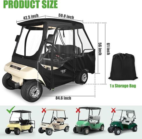 حاوية قيادة عربة الجولف 10L0L لسيارة Club Car DS 2+2 للركاب، (سقف قصير 56-59 بوصة مع مقعد) غطاء مطر 600D مقاوم للرياح ومقاوم للماء مع نوافذ شفافة بأربعة جوانب وسحاب باب متين in Saudi Arabia