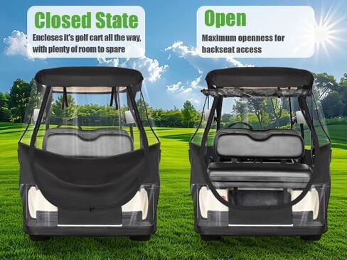 حاوية قيادة عربة الجولف 10L0L لسيارة Club Car DS 2+2 للركاب، (سقف قصير 56-59 بوصة مع مقعد) غطاء مطر 600D مقاوم للرياح ومقاوم للماء مع نوافذ شفافة بأربعة جوانب وسحاب باب متين in Saudi Arabia