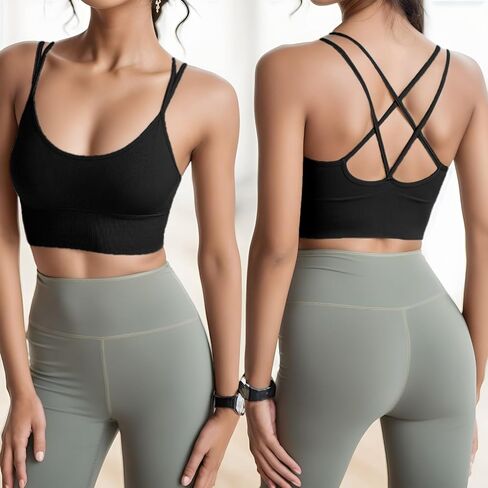 Women's Criss Cross Back Strappy Sports Bra Padded Wireless Yoga Workout Bras Athletic Gym Sportswear Top 2025 in Saudi Arabia