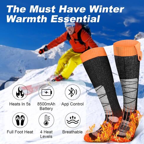 Heated Socks for Men Women with App Control, 8500mAh Battery Rechargeable Electric Work Up to 13 Hours 4 Heat Settings Washable Winter Warm Feet and Outdoor for Hunting Skiing Cycling Camping in Saudi Arabia