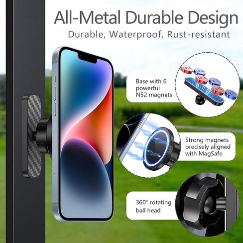 حامل هاتف عربة الجولف المغناطيسي، متوافق مع سلسلة MagSafe iPhone16 15 14 13 12، مغناطيس قوي N52، ملحقات عربة الجولف، يناسب EZGO Club Car Yamaha Icon، مقاوم للصدمات يدور 360 درجة (رمادي حديدي) in Saudi Arabia