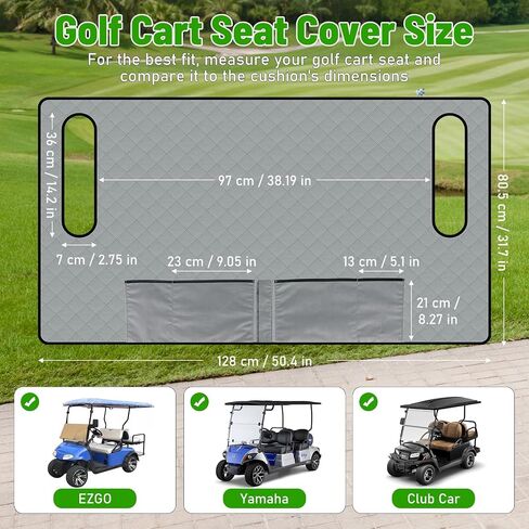 Kaskawise Golf Cart Seat Covers,Universal Golf Cart Seat Towel Blanket with 4 Front Pockets & Nonskid Bottom Fits for EZGO, Yamaha, Club Car DS Precedent and More 2 Person Seats Golf Carts (Grey) in Saudi Arabia