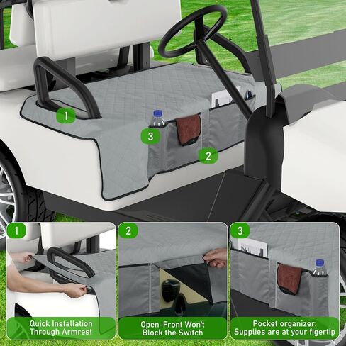 Kaskawise Golf Cart Seat Covers,Universal Golf Cart Seat Towel Blanket with 4 Front Pockets & Nonskid Bottom Fits for EZGO, Yamaha, Club Car DS Precedent and More 2 Person Seats Golf Carts (Grey) in Saudi Arabia