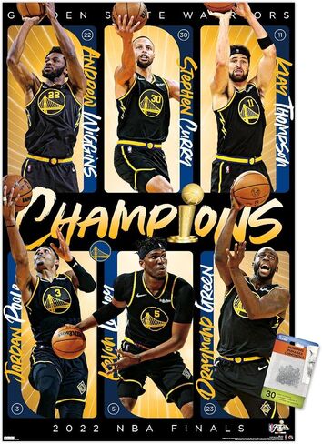 Trends International NBA Golden State Warriors - ملصق حائط تذكاري لأبطال نهائيات الدوري الاميركي للمحترفين لعام 2022 مع دبابيس بوش in Saudi Arabia