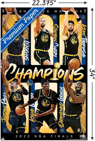 Trends International NBA Golden State Warriors - ملصق حائط تذكاري لأبطال نهائيات الدوري الاميركي للمحترفين لعام 2022 مع دبابيس بوش in Saudi Arabia