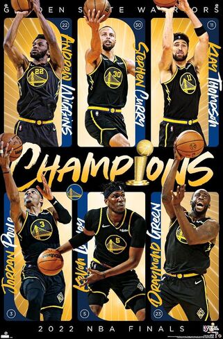 Trends International NBA Golden State Warriors - ملصق حائط تذكاري لأبطال نهائيات الدوري الاميركي للمحترفين لعام 2022 مع دبابيس بوش in Saudi Arabia