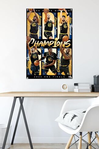 Trends International NBA Golden State Warriors - ملصق حائط تذكاري لأبطال نهائيات الدوري الاميركي للمحترفين لعام 2022 مع دبابيس بوش in Saudi Arabia