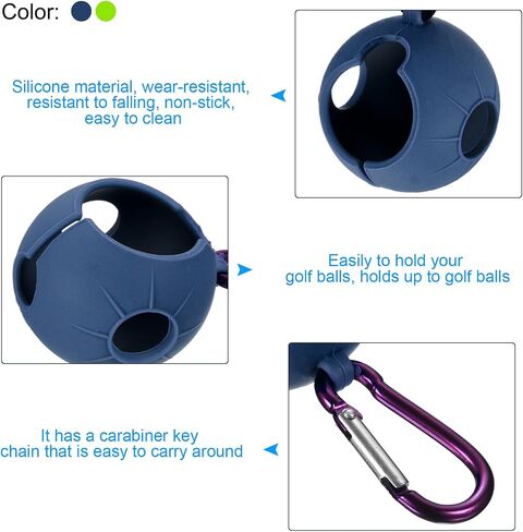 Golf Ball Holder, 2 Pack Silicone Balls Carrier Protective Portable Sleeve with Buckle for Golf Bag Belt, Green, Blue in Saudi Arabia
