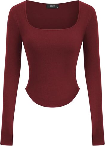 CIDER Damen Square Neck Tops Long Sleeve Figurbetontes Basic T-Shirt Baumwollmischung Thermoshirt mit Daumenloch in Saudi Arabia