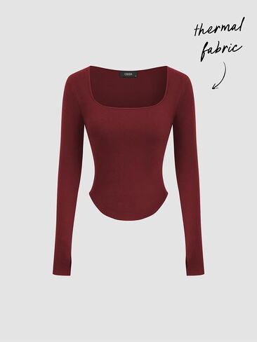CIDER Damen Square Neck Tops Long Sleeve Figurbetontes Basic T-Shirt Baumwollmischung Thermoshirt mit Daumenloch in Saudi Arabia