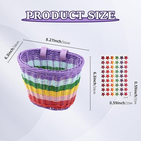 Bike Basket Kids Front, Rainbow Hand-Woven Bicycle Front Basket, Multi-Color Boys Girls Front Bicycle Baske-t Tricycle Cruiser Bikes & Folding Bike Basket for Kids Adults in Kuwait