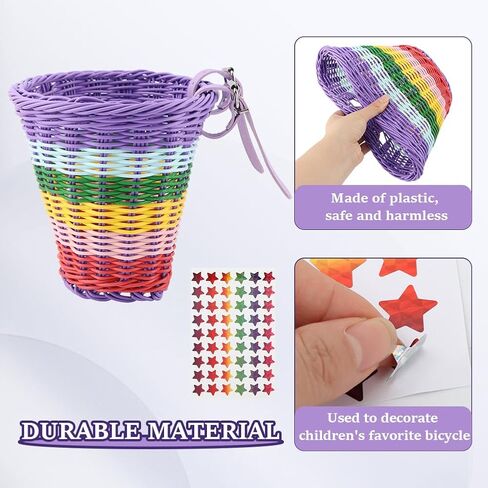 Bike Basket Kids Front, Rainbow Hand-Woven Bicycle Front Basket, Multi-Color Boys Girls Front Bicycle Baske-t Tricycle Cruiser Bikes & Folding Bike Basket for Kids Adults in Kuwait