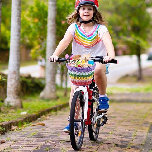 Bike Basket Kids Front, Rainbow Hand-Woven Bicycle Front Basket, Multi-Color Boys Girls Front Bicycle Baske-t Tricycle Cruiser Bikes & Folding Bike Basket for Kids Adults in Kuwait
