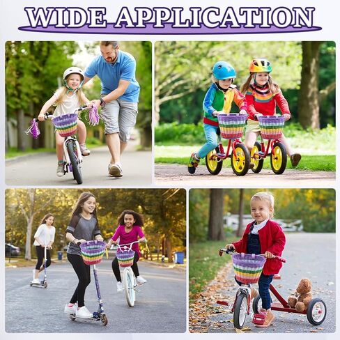 Bike Basket Kids Front, Rainbow Hand-Woven Bicycle Front Basket, Multi-Color Boys Girls Front Bicycle Baske-t Tricycle Cruiser Bikes & Folding Bike Basket for Kids Adults in Kuwait