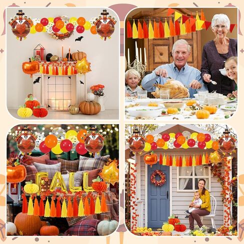 Fall 87Pcs Thanksgiving Golf Cart Decorations Kit Pumpkin Honeycomb Maple Leaf Garland Pennant Banner Paper Tassel Balloon for Autumn Harvest Party Decor in Saudi Arabia